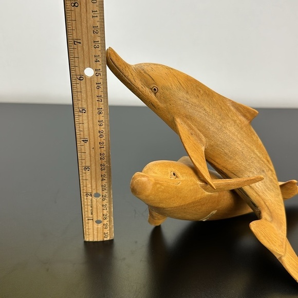 Vtg Wooden Hand Carved Dolphin Sculpture Figurine Indonesia Folk Art - Picture 12 of 15